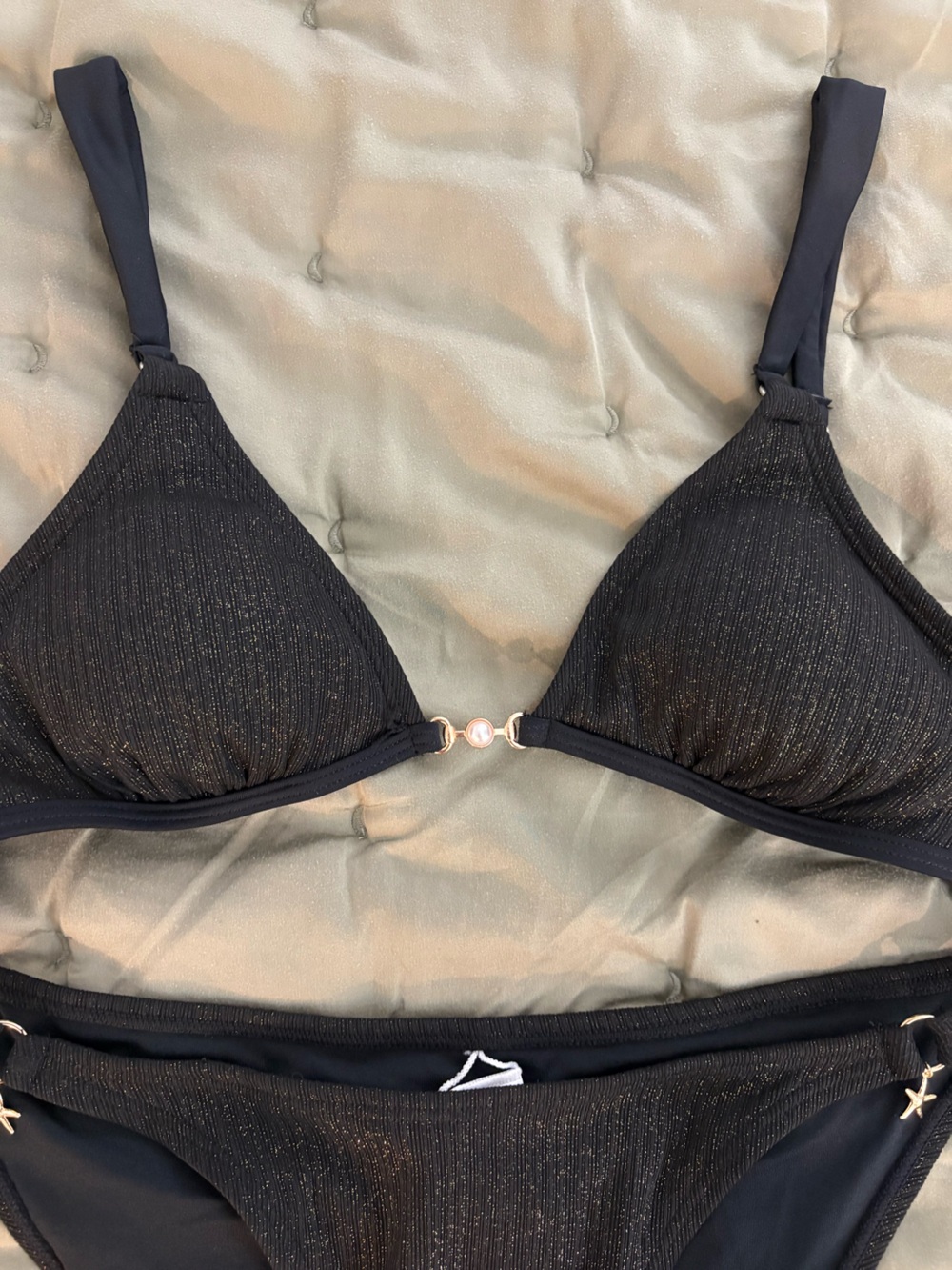 Cupshe Black Shimmer Triangle Bikini Set - Picture 6 of 8